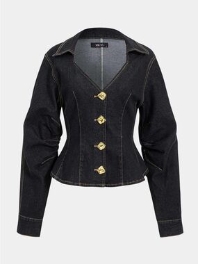 Micas Black Denim Corset Jacket with Gold Buttons + Baggy Jeans